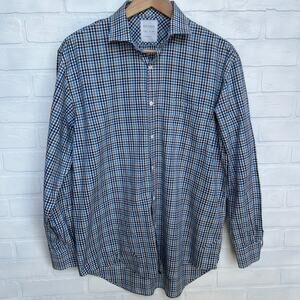 Billy Reid Men's Standard Cut Cotton Blue and Grey Checkered Button Shirt -sz M